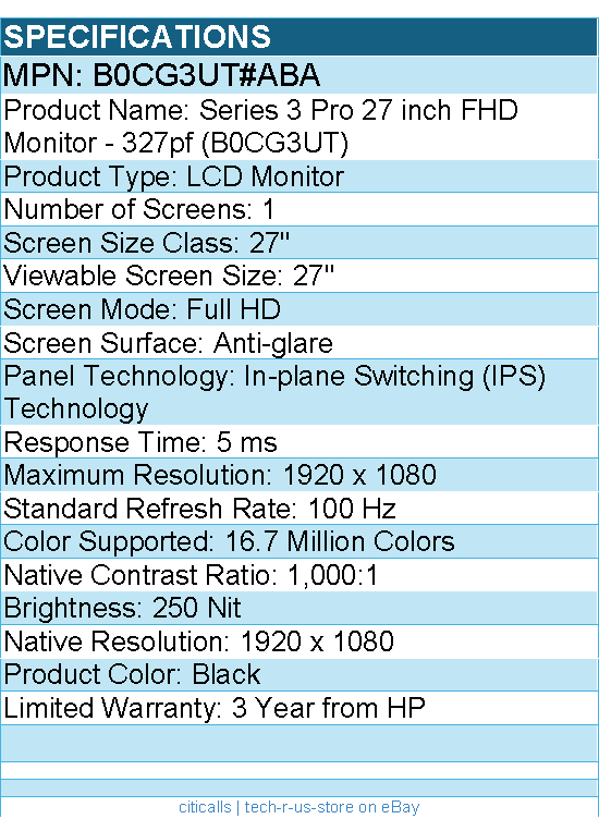 HP B0CG3UT#ABA 327pf 27" Class Full HD LCD Monitor - 16:9 - Black