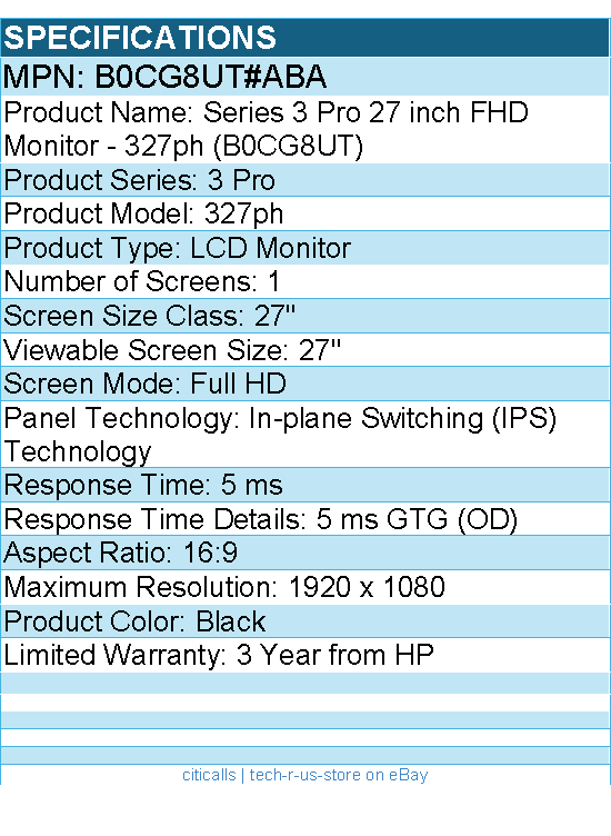 HP B0CG8UT#ABA 327ph 27" Class Full HD LCD Monitor - 16:9 - 1920 x 1080 - Black