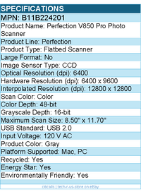 Epson B11B224201 Perfection V850 Pro Flatbed Scanner - 6400 dpi Optical