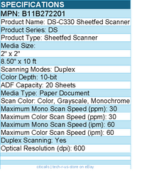 Epson B11B272201 DS-C330 Sheetfed Scanner - Duplex - Color, Monochrome