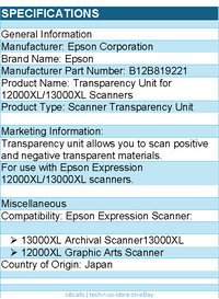 Epson B12B819221 Transparency Unit For Expression 12000XL-PH Photo Scanner