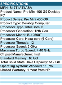 HP B17T4AT#ABA Pro Mini 400 G9 Desktop Computer - Intel Core i5 12th Gen