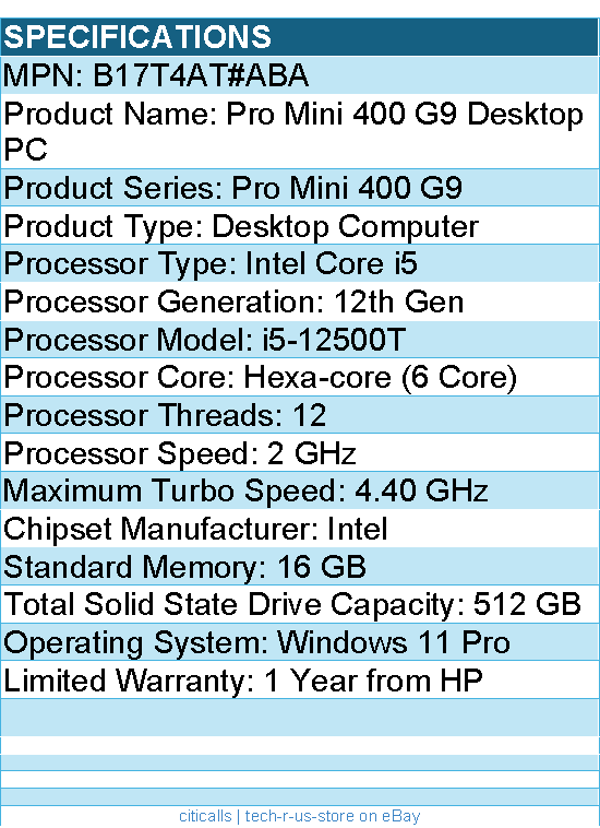 HP B17T4AT#ABA Pro Mini 400 G9 Desktop Computer - Intel Core i5 12th Gen