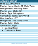 HP Poly B22X4AA#AC3 Studio A2 White Table Microphone w/ Mounting Plate I/O cable