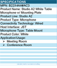 HP Poly B22X4AA#AC3 Studio A2 White Table Microphone w/ Mounting Plate I/O cable
