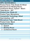 HP Poly B22X6AA#AC3 Poly Studio A2 Wired Microphone for Conference Room