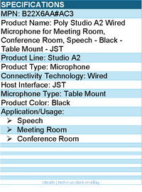 HP Poly B22X6AA#AC3 Poly Studio A2 Wired Microphone for Conference Room