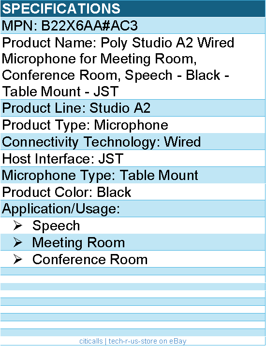 HP Poly B22X6AA#AC3 Poly Studio A2 Wired Microphone for Conference Room