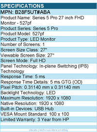 HP B28F5UT#ABA 527pf 27" Class Full HD LED Monitor - 27" Viewable