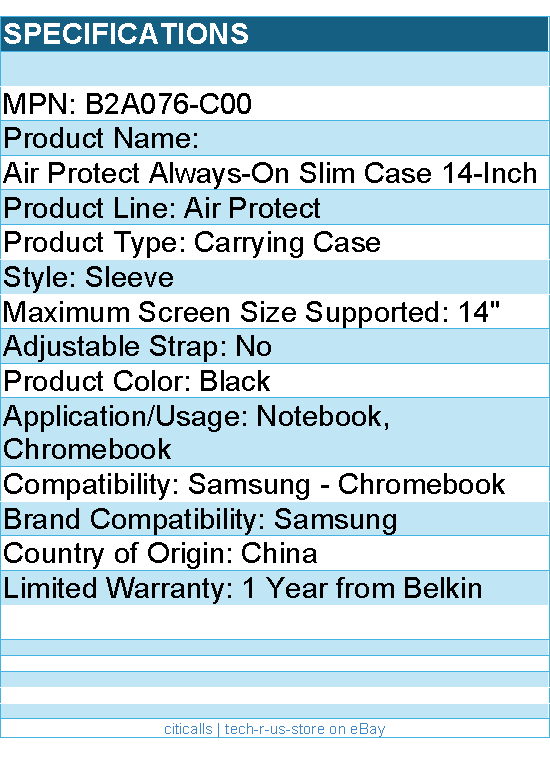 Belkin B2A076-C00 Air Protect Carrying Case (Sleeve) for 14" Samsung Notebook