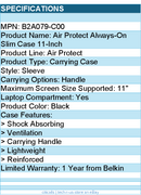 Belkin B2A079-C00 Air Protect Always-On Slim Case - Notebook Sleeve for 11"