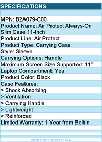 Belkin B2A079-C00 Air Protect Always-On Slim Case - Notebook Sleeve for 11"