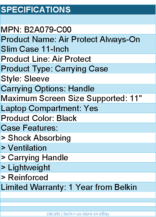 Belkin B2A079-C00 Air Protect Always-On Slim Case - Notebook Sleeve for 11"