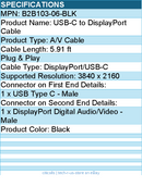 Belkin B2B103-06-BLK USB-C to DisplayPort Adapter Cable 4k 60Hz 6 foot - Black