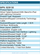 Belkin B2B130 Wired Tablet Keyboard With Stand for iPad with Lightning Connector