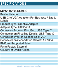 Belkin B2B143-BLK USB-C to VGA Adapter (For Business / Bag & Label)