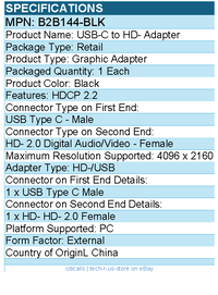 Belkin B2B144-BLK USB-C to Video Adapter Cable, 4k, - 4096 x 2160 Supported