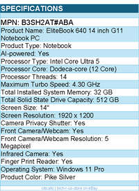 HP B3SH2AT#ABA EliteBook 640 G11 14" Notebook - WUXGA - Intel Core Ultra 5 125U