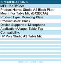 HP Poly B42BCAA Studio A2 Black Plate Mount for Table Mic