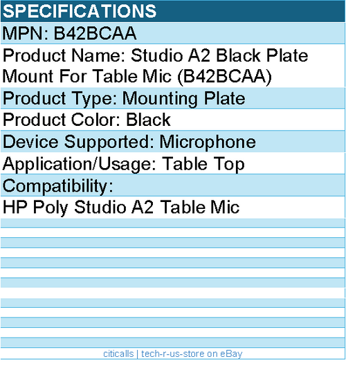 HP Poly B42BCAA Studio A2 Black Plate Mount for Table Mic