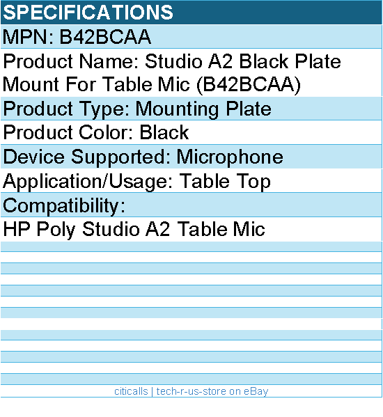 HP Poly B42BCAA Studio A2 Black Plate Mount for Table Mic