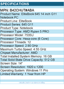HP B42CHUT#ABA EliteBook 645 G11 14" Notebook - 60 Hz - AMD Ryzen 5 PRO
