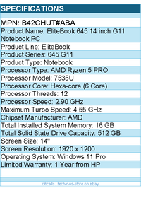 HP B42CHUT#ABA EliteBook 645 G11 14" Notebook - 60 Hz - AMD Ryzen 5 PRO