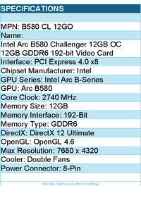 ASRock B580 CL 12GO Intel Arc B580 Challenger 12GB OC 12GB GDDR6 Video Card