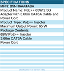 Hp Poly B5NH6AA#ABA PoE++ 65W 2.5G Adapter with 3.66m CAT6A Cable and Power Cord
