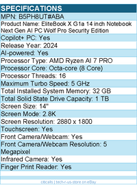 HP B5PH8UT#ABA EliteBook X G1a 14 inch Notebook Next Gen AI PC Wolf Pro