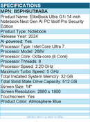 HP B5PH9UT#ABA EliteBook Ultra G1i 14 inch Notebook Next Gen AI PC Wolf Pro