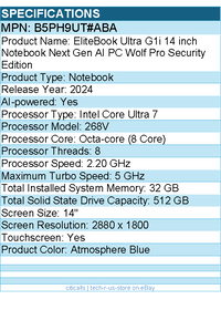 HP B5PH9UT#ABA EliteBook Ultra G1i 14 inch Notebook Next Gen AI PC Wolf Pro