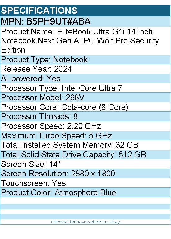 HP B5PH9UT#ABA EliteBook Ultra G1i 14 inch Notebook Next Gen AI PC Wolf Pro