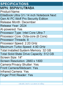 HP B5PW1UT#ABA EliteBook Ultra G1i 14 inch Notebook Next Gen AI PC Wolf Pro