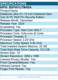 HP B5PW1UT#ABA EliteBook Ultra G1i 14 inch Notebook Next Gen AI PC Wolf Pro