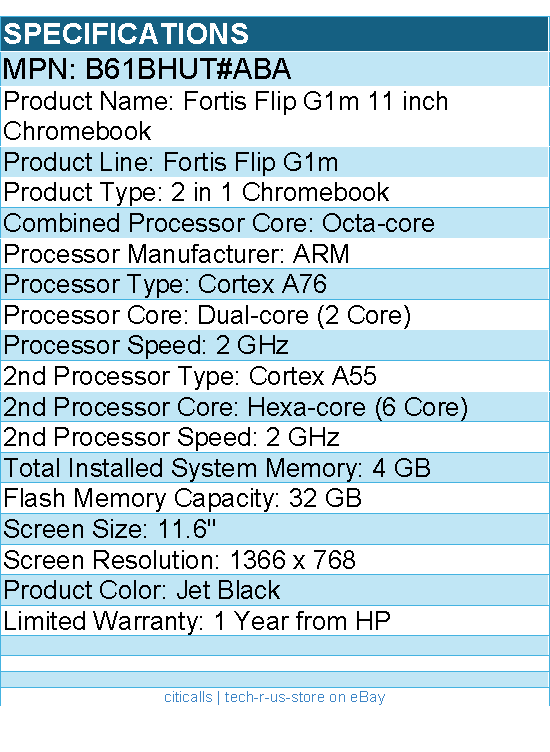HP B61BHUT#ABA Fortis Flip G1m 11.6" Touchscreen Convertible 2 in 1 Chromebook