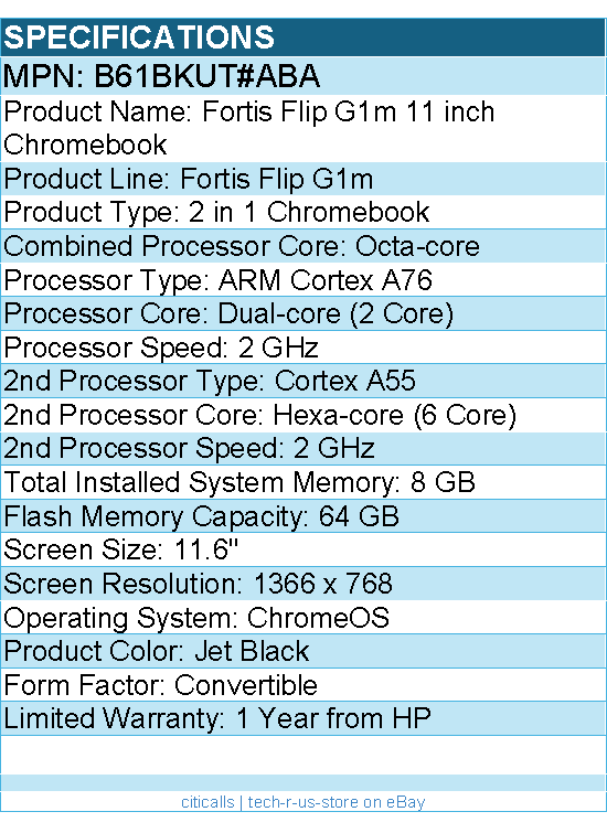 HP B61BKUT#ABA Fortis Flip G1m 11.6" Touchscreen Convertible 2 in 1 Chromebook