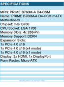 ASUS PRIME B760M-A D4-CSM mATX Motherboard - LGA 1700 Socket