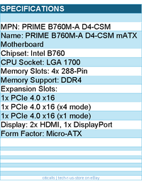 ASUS PRIME B760M-A D4-CSM mATX Motherboard - LGA 1700 Socket