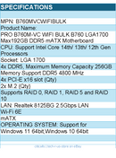 MSI B760MVCWIFIBULK B760 LGA1700 Max192GB DDR5 mATX Motherboard