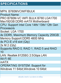 MSI B760MVCWIFIBULK B760 LGA1700 Max192GB DDR5 mATX Motherboard