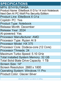 HP B7HY6UT#ABA EliteBook X G1a 14 inch Notebook Next Gen AI PC Wolf Pro