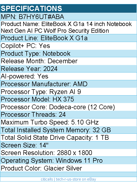 HP B7HY6UT#ABA EliteBook X G1a 14 inch Notebook Next Gen AI PC Wolf Pro