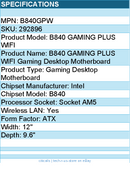 MSI B840GPW B840 GAMING PLUS WIFI Gaming Desktop Motherboard - Socket AM5