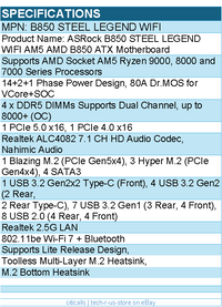 ASRock B850 Steel Legend WiFi Motherboard - B850 AM5 Max256GB DDR5 ATX Retail