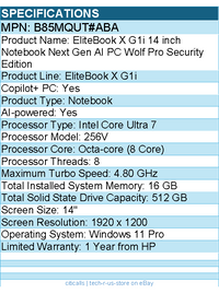 HP B85MQUT#ABA EliteBook X G1i 14" Notebook Next Gen AI PC - WUXGA - 1920 x 1200