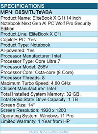 HP B85MTUT#ABA EliteBook X G1i 14" Notebook Next Gen AI PC - 1920 x 1200