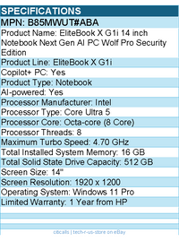 HP B85MWUT#ABA EliteBook X G1i 14" Notebook Next Gen AI PC - WUXGA - 1920 x 1200