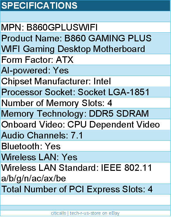 MSI B860GPLUSWIFI B860 GAMING PLUS WIFI Gaming Desktop Motherboard