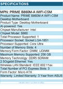 ASUS Prime B860M-A WIFI-CSM Desktop Motherboard - Intel B860 Chipset